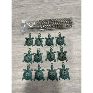 12 Nautical Green Sea Turtles Beach Theme Shower Curtain Hooks, 14 Shower Hooks